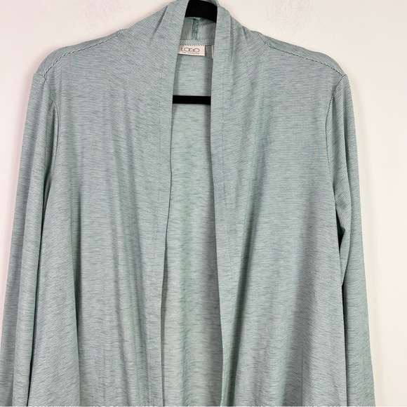 LOGO by Lori Goldstein Cardigan womens medium Open Front Stripe  w/ Lace Godets - Picture 3 of 9